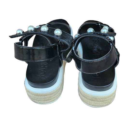 KarlLagerfeldWomensBlackStuddedAnkle StrapRoundToePlatformLeatherShoeSize 10M - Picture 9 of 9